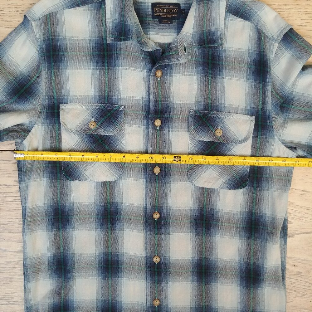 Pendleton Men Medium button down shirt 100% thick sturdy cotton blue plaid - Picture 9 of 14